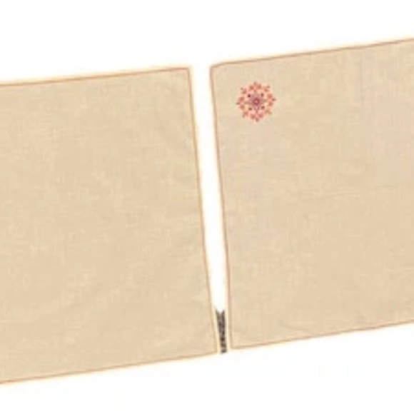 2 Vintage Cloth Hand Embroidered Napkins Floral And Pink Red Border Trim Cotton - Picture 2 of 12